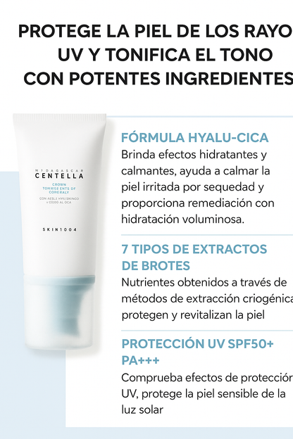 Protector Solar SKIN 1004 CENTELLA +50 FPS Acido Hialuronico crema aclaradora COREANA